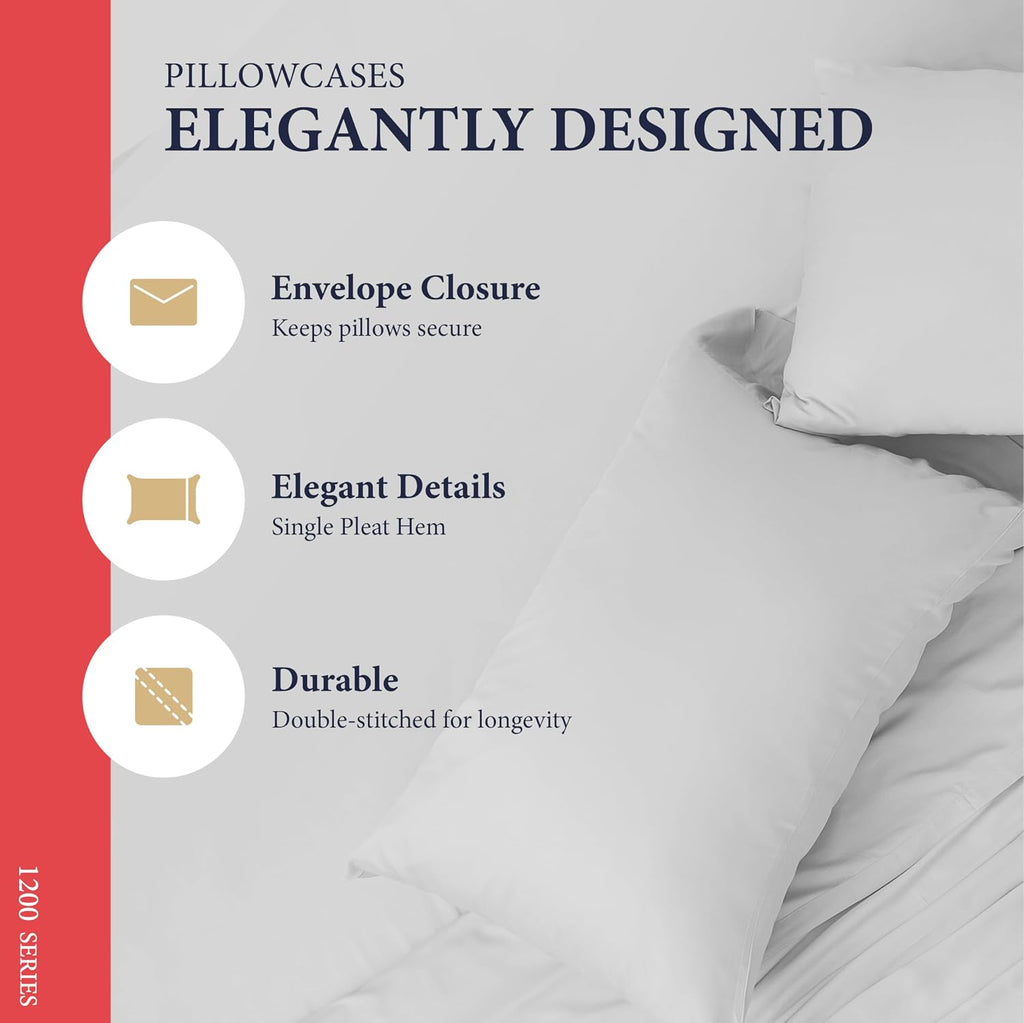 100% Egyptian Cotton King Size Sheets Set - Luxury 1200 Series Signature Collection Egyptian Cotton Sheet (4 PC, Light Grey), Soft Cooling, Sateen Weave, 17' Deep Pocket Hotel Bed Set