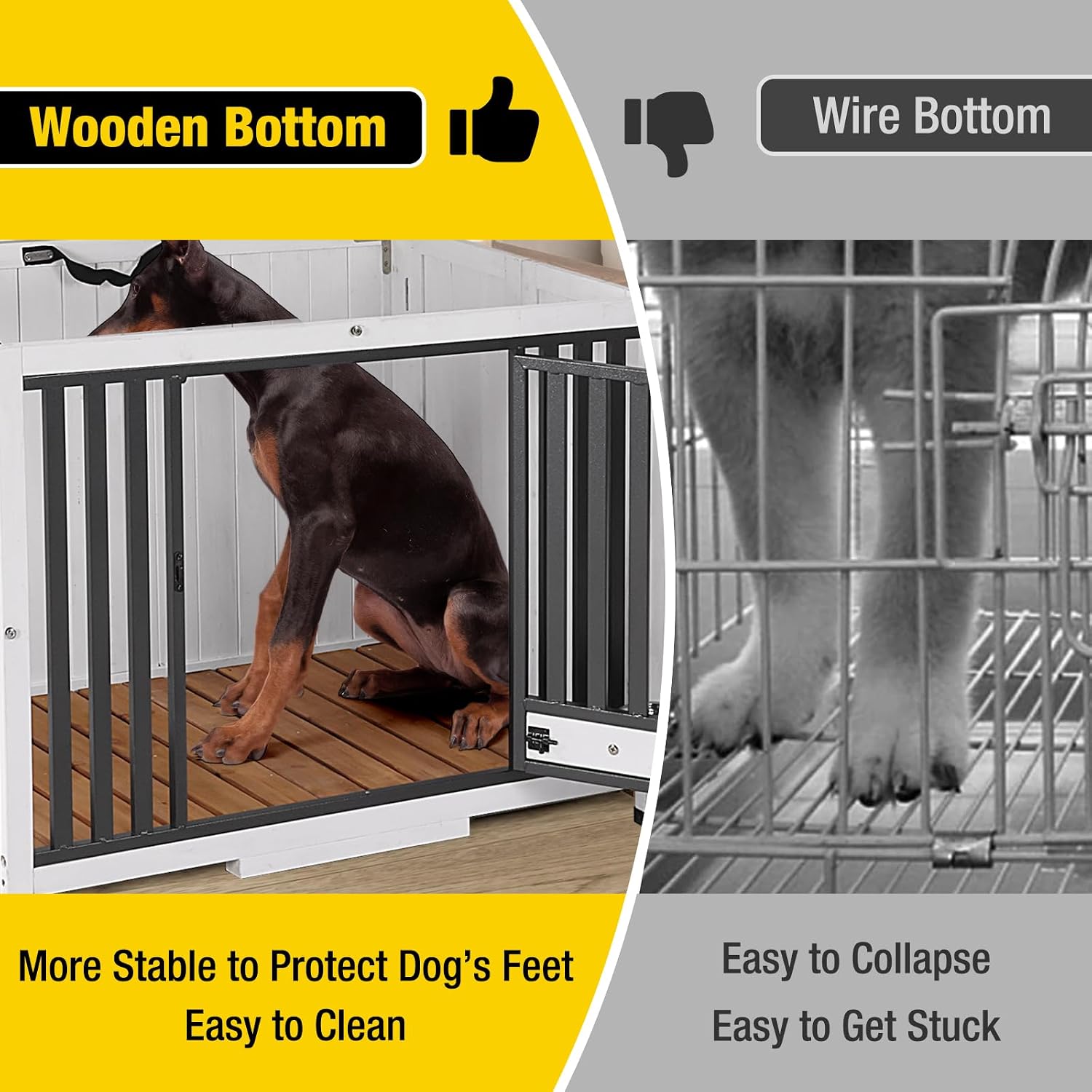 Aivituvin Dog Crate Furniture Foldable Side End Table Expandable Solid Wood Dog Kennel with 360° Rotatable Dog Bowls Indoor Cage, No Assembly Needed (Left Door Removable)