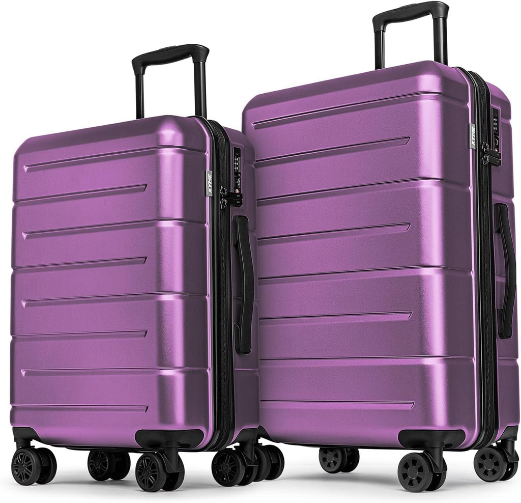 KYME Luggage Sets 2 Piece Suitcase Set Hardshell 20 inch/24 inch Luggage with Spinner Wheels Hardside PC+ABS Checked Medium Suitcase with TSA Lock for Women Dark Purple