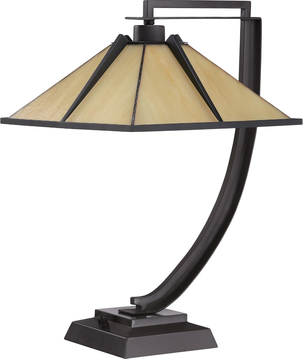 Quoizel Pomeroy 1-Light Western Bronze Table Lamp with Handcrafted Tiffany-Style Glass, Traditional Style Portable Lamp for Living Room, Bedroom, Home Office, or Kitchen