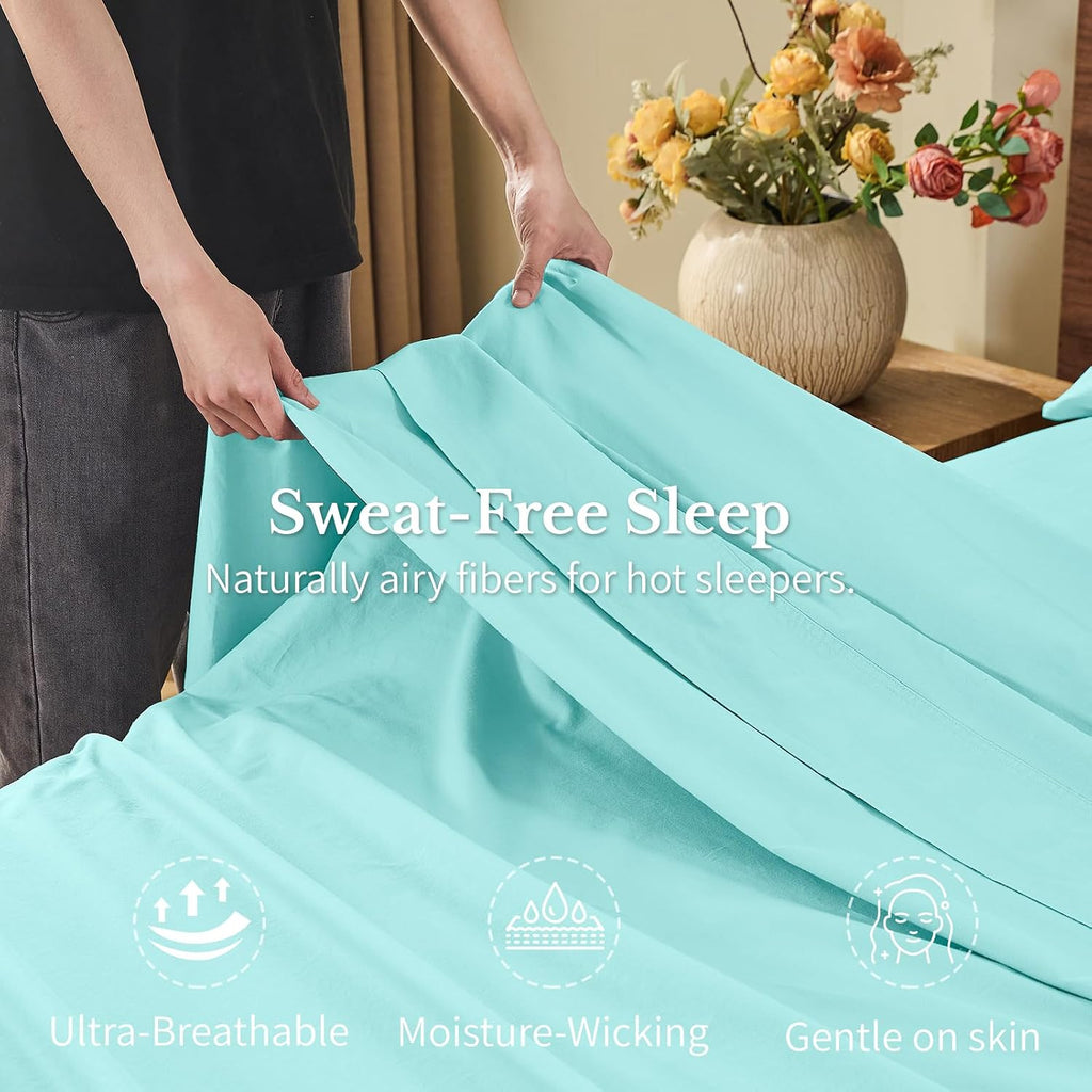 MEISHANG 100% French Pure Linen Sheets Queen Size - Bed Sheets 4 Piece Sets, Soft Durable Flax Linen, Anti-Tear Breathable Moisture Wicking with 16' Deep Pocket (Light Blue)