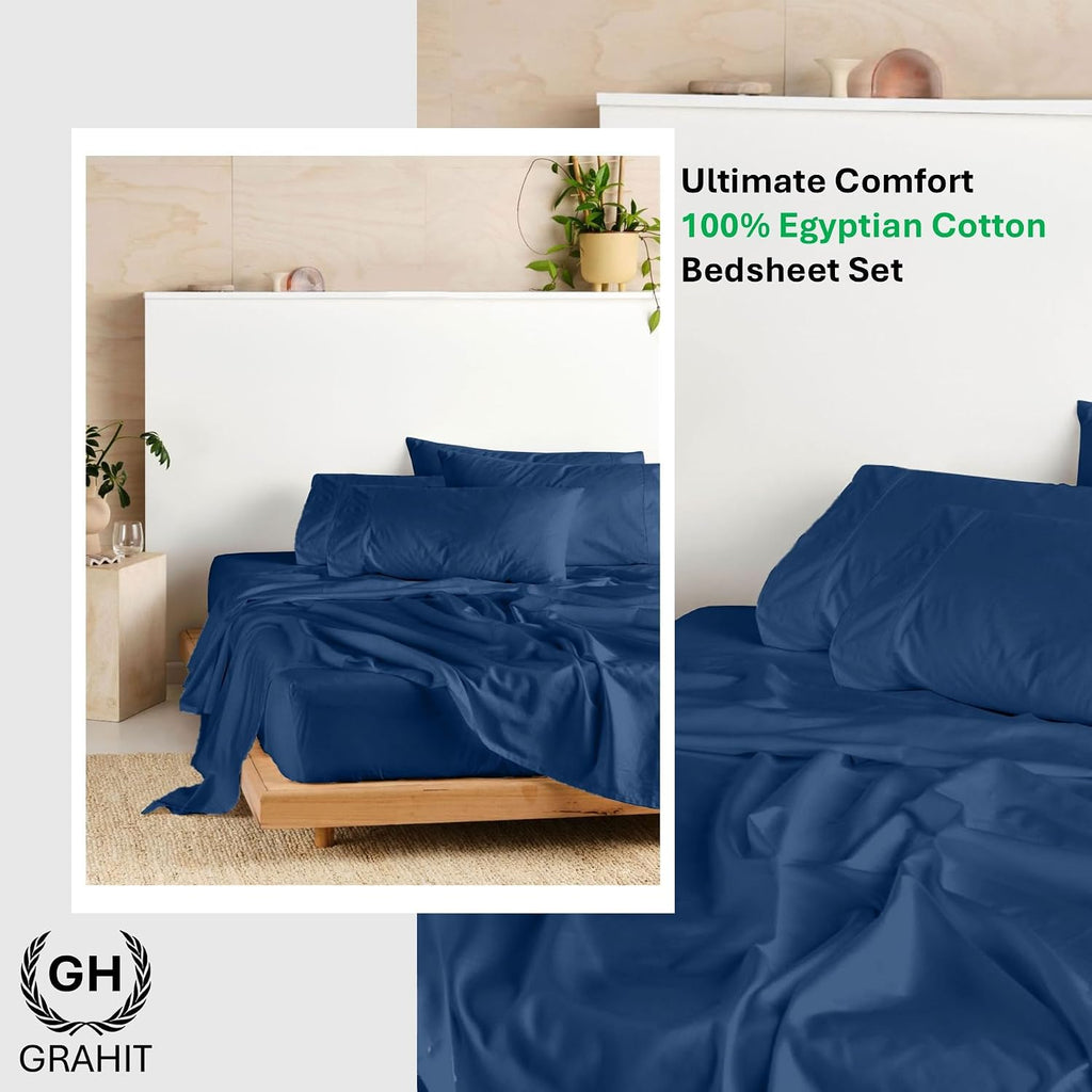 100% Egyptian Long Staple Cotton Bedsheet Set, 800 Thread Count, 6-PC Sheets Set, Mediterranean Blue Color, Queen Size, 15 Inch Deep Pocket of Fitted Sheet, Soft Sateen Weave Breathable