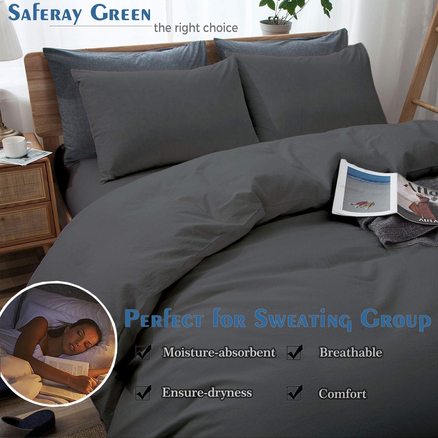 Dark Gray Duvet Cover Set Oversized Queen Size 1 Duvet Cover with 2 Pillow Shams 3-Pc Comforter Cover with Zipper Closure & Corner Tie 100% Egyptian Cotton Cover (98x98 Inch, Dark Gray)