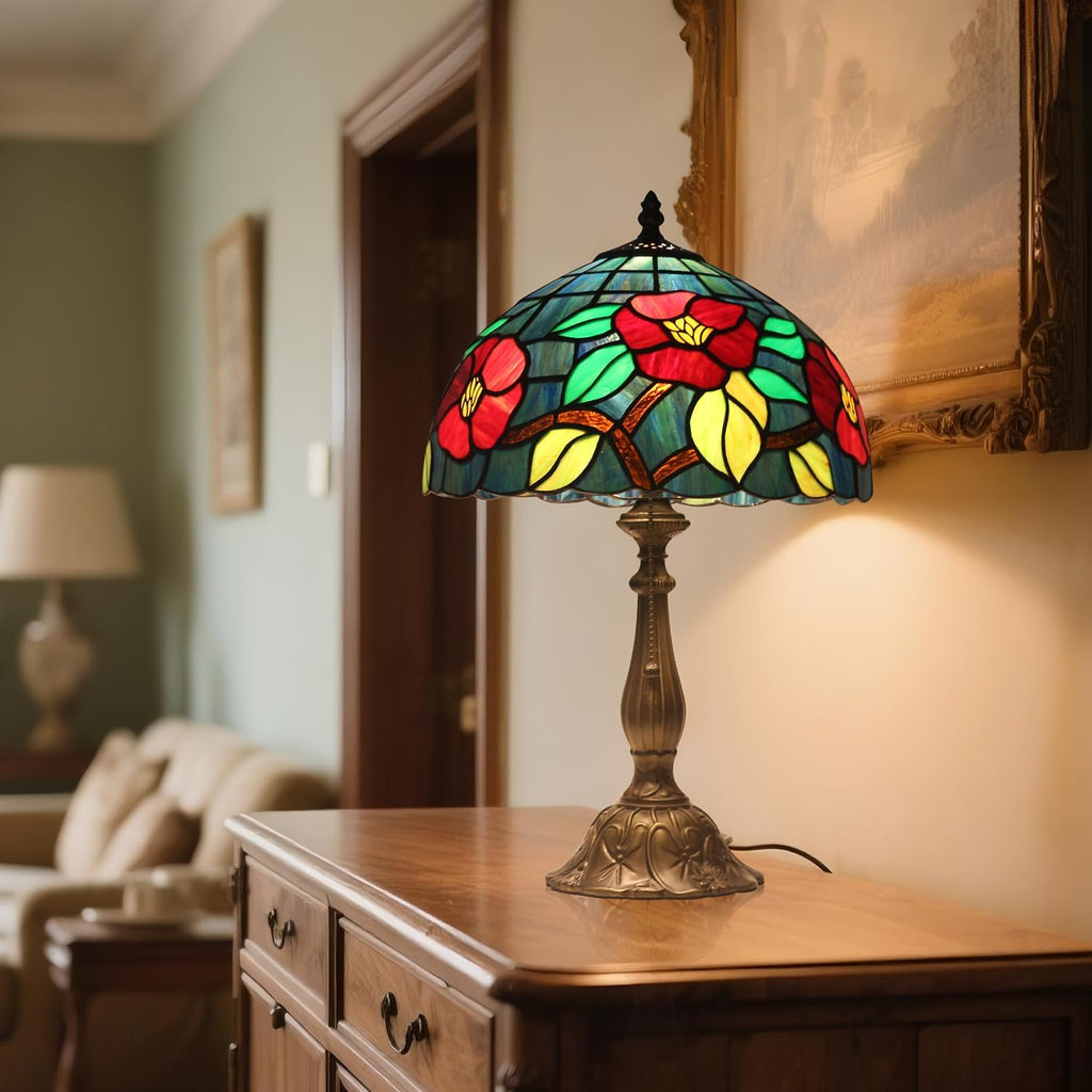 Tiffany Table Lamp, Crabapple Flower Style Stained Glass Lamp, 12X12X19 Inch Vintage Lamp, Living Room Bedroom Decor Desk Lamp