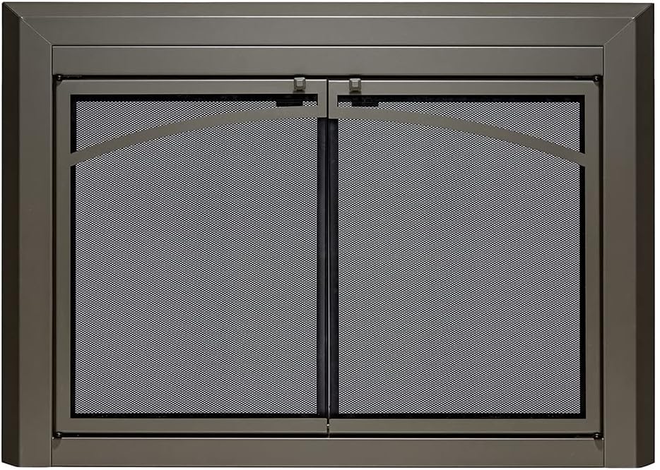 UniFlame - Gerri - Cabinet-Style Fireplace Doors with Smoke Tempered Glass (Color: Gunmetal, Size: Medium - Fits Opening 30in to 37in W x 25.5in to 32.5in H)