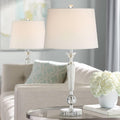 Vienna Full Spectrum Jolie Luxury Glam 3-Way Table Lamps 26' High Set of 2 with Table Top Dimmers Clear Crystal Off White Tapered Drum Shade for Living Room Bedroom House Bedside Nightstand Home