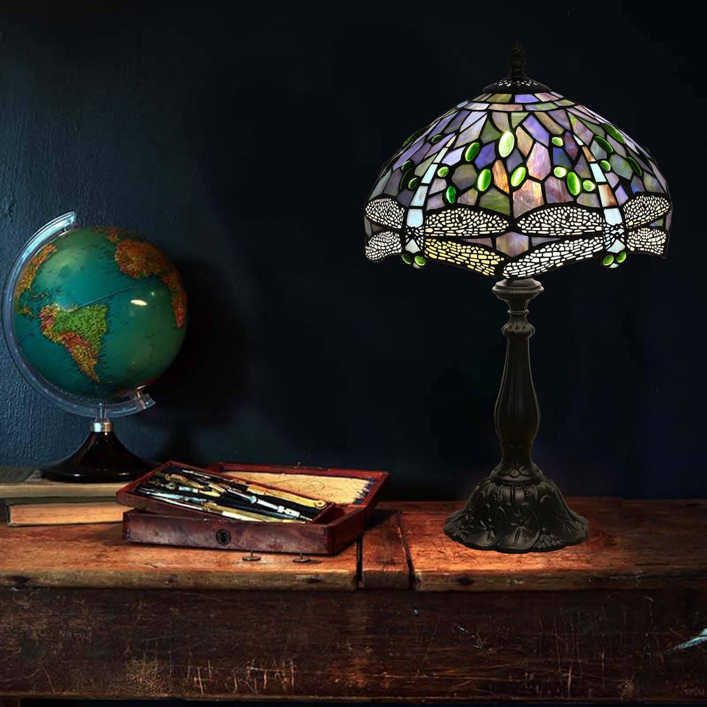 Tiffany Table Lamp Blue Dragonfly Stained Glass Table Lamps for Bedroom 12X12X19Inch 3 Way Color Temperatures Bedside Nightstand Home Office Desk Lamp Reading Lights with E26 LED Bulb
