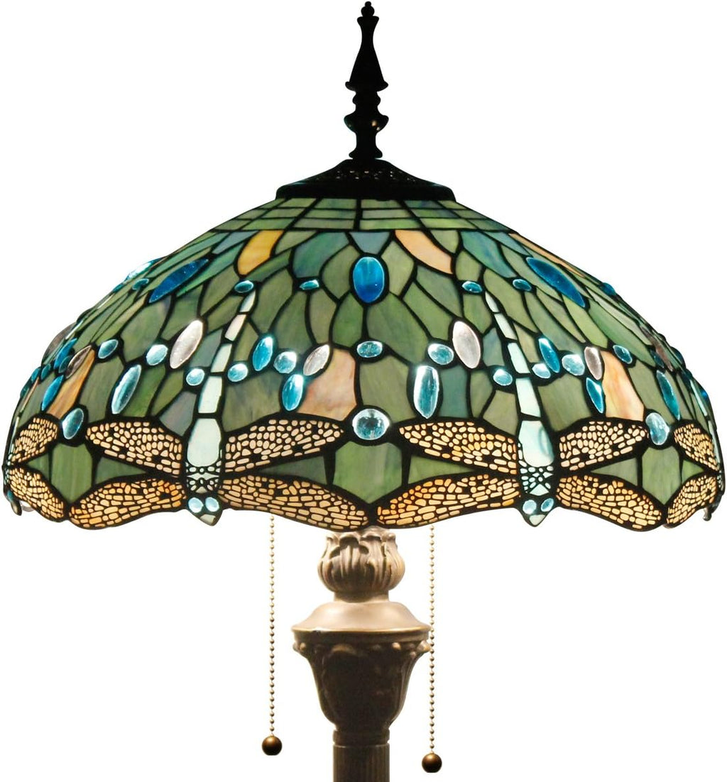 Tiffany Lamp Shade Replacement W16H7 Inch Sea Blue Stained Glass Dragonfly Lampshade For Table Lamps FLoor Lamp Ceiling Fixture(3 Hooks) Pendant Hanging Light S147 WERFACTORY Home Office Decoration