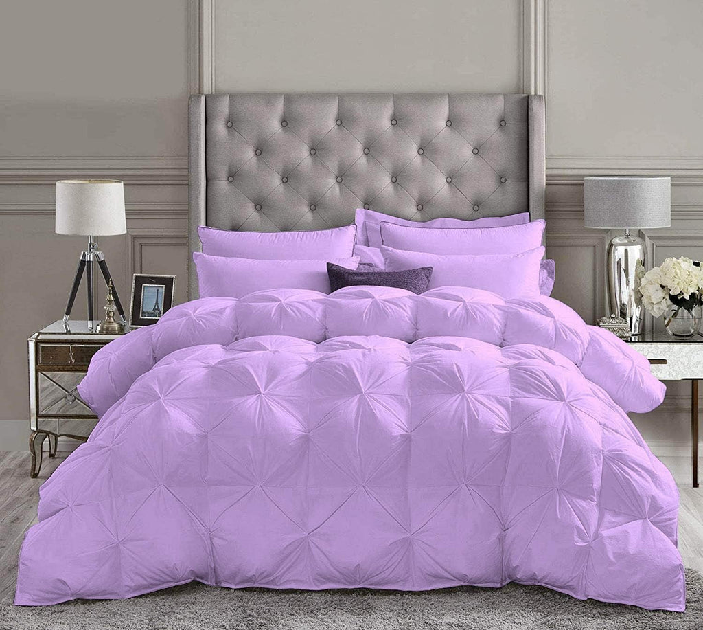 Pinch Pleated Soft 400 GSM All Season Lilac 5 Piece Queen Size Comforter Set (Comforter + 4 Pillowcases) 600 Series Egyptian Cotton Comforter Bedding Set