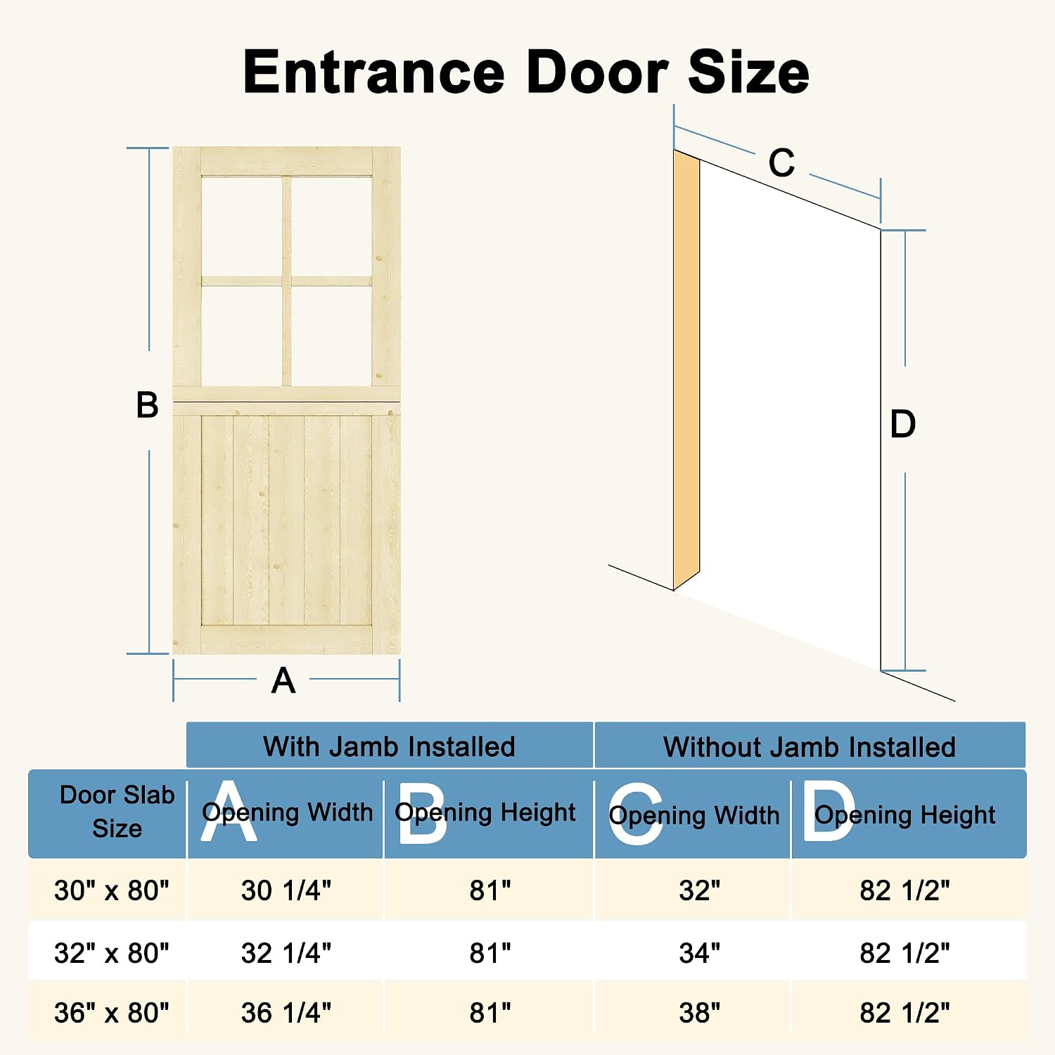 32' x 80' Exterior Dutch Entry Door (Front/Outside) - 1.75' Solid Pine with 4-Lite Glass, Half Panel,Interior Doors Slab for Home Entryway/Back w/4 Hinges+1 Latch +1 Slab+1 Lock Set