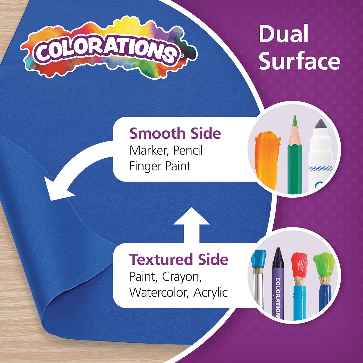 Colorations Arts and Crafts Paper Roll, Royal Blue, 36' x 1000', Textured Paper, Classroom Craft & Art Supplies, Bulletin Board, Gift Wrapping, Chalkboard Wallpaper