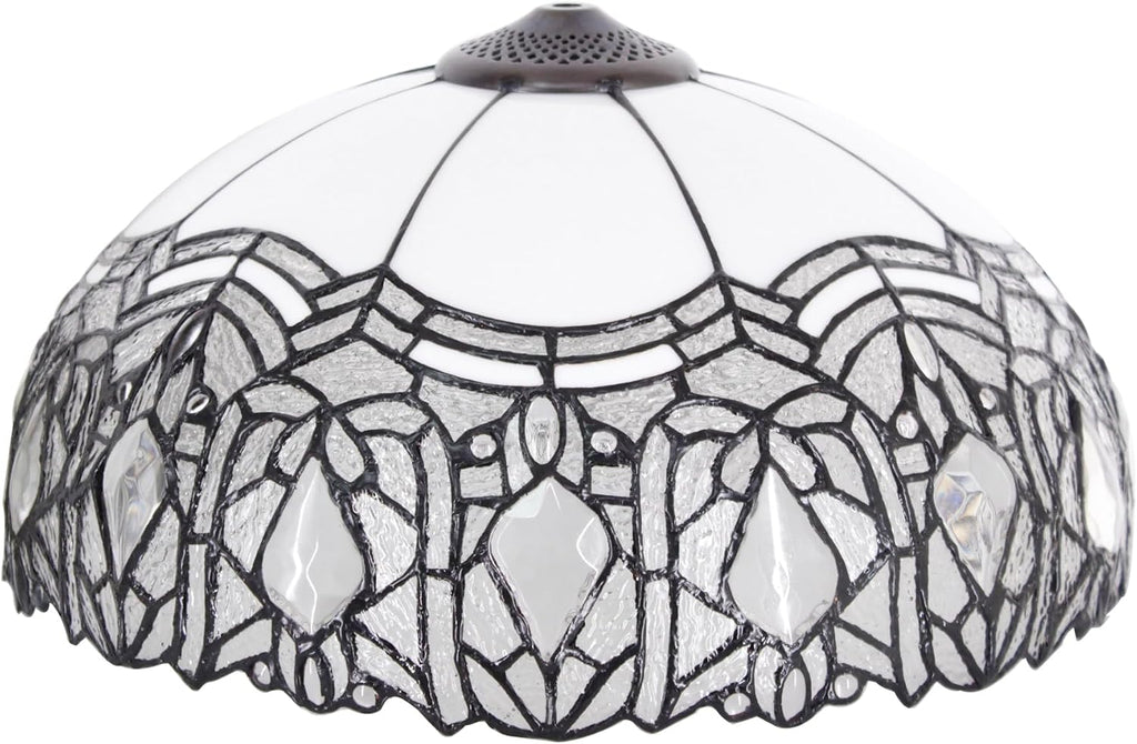 Large Tiffany Lampshade Replacement Only Colored Glass Lampshade 16 Inches Suitable for Desk Lamps, Floor Lamps, Pendant Lamps, Home and Office Decoration (White Baking Bend)
