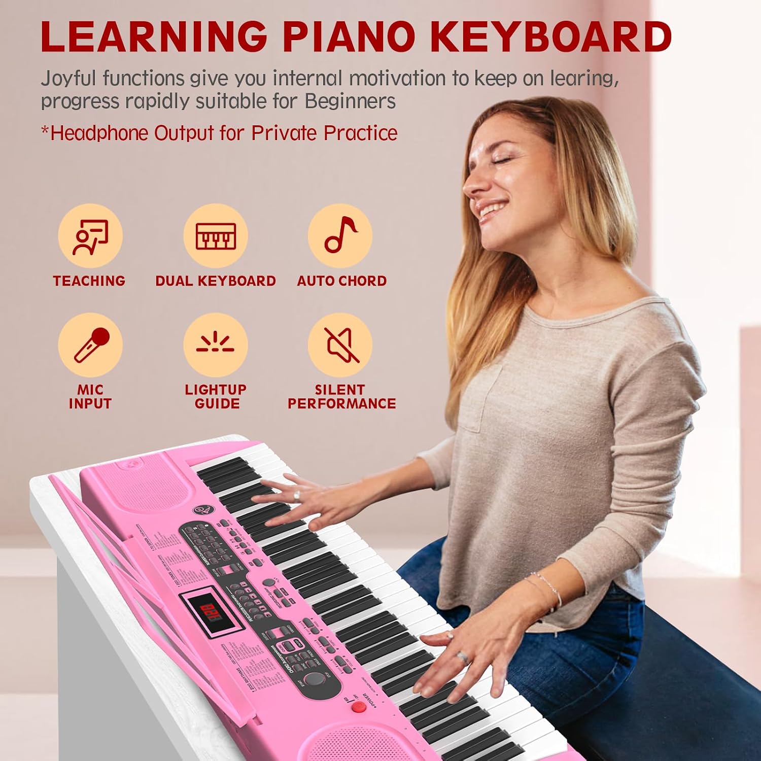 Fenbeli 61 Key Keyboard Piano for Beginners, Electric Piano Keyboard with Stand and Bench, Microphone, Headphone, Sheet Music Stand, LED Screen, 200 Tones, Teaching Mode, Holiday Gift