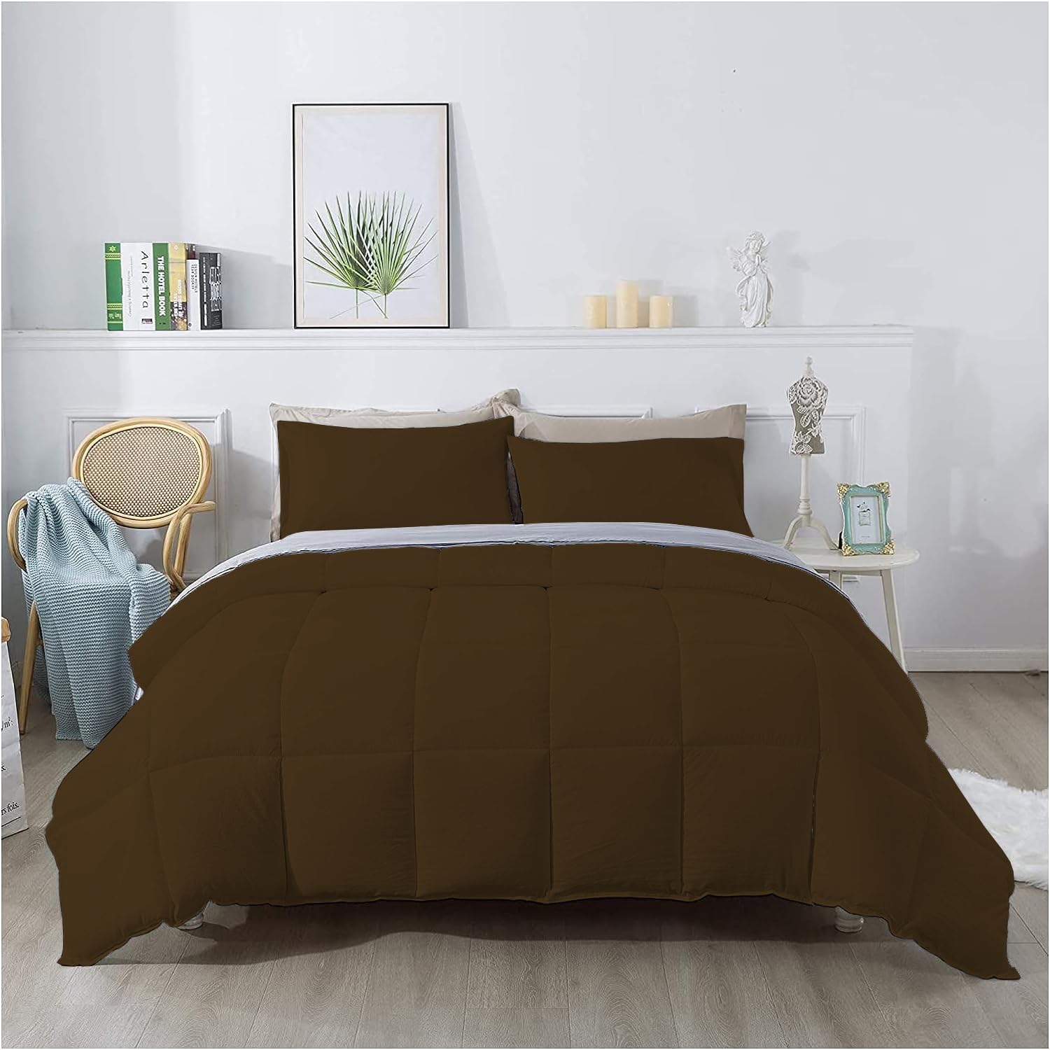 3 Piece 100% Egyptian Cotton 800 Thread Count Comforter Set Full/Queen Size (90' x 90') Inch 400 GSM Luxurious Hotel Collection Ultra-Soft Comforter Set- Chocolate Solid