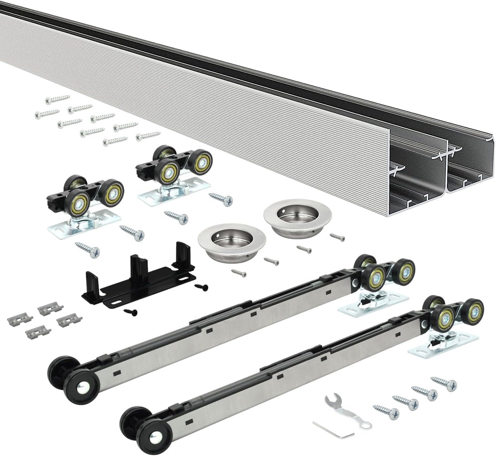 Nuk3y Bypass Sliding Door Hardware Soft Close with Finger Pulls (60'' Track, Aluminum)