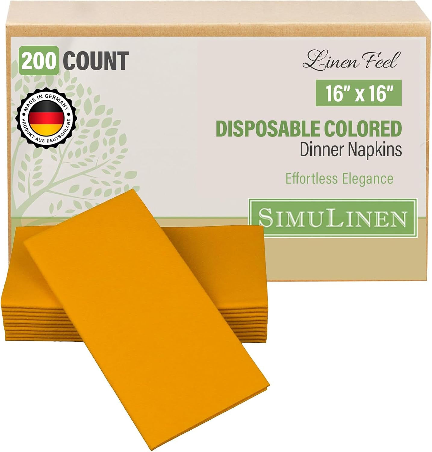 Simulinen Colored Disposable Dinner Napkins - Decorative, Linen-Feel, Elegant & Cloth-Like - Sunshine - Absorbent & Durable - Weddings, Parties and Holidays! - Perfect Size: 16''x16'' Box of 300