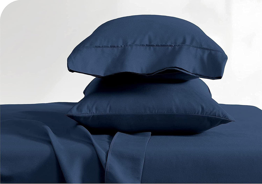 4 Piece Navy Blue Bed Sheet Set 100% Egyptian Cotton Sheets Queen Size Premium 800 Thread Count Sateen Weave, Fits Mattress Upto 21'' Deep Pocket (1 Flat, 1 Fitted Sheets, 2 Pillow Cases)