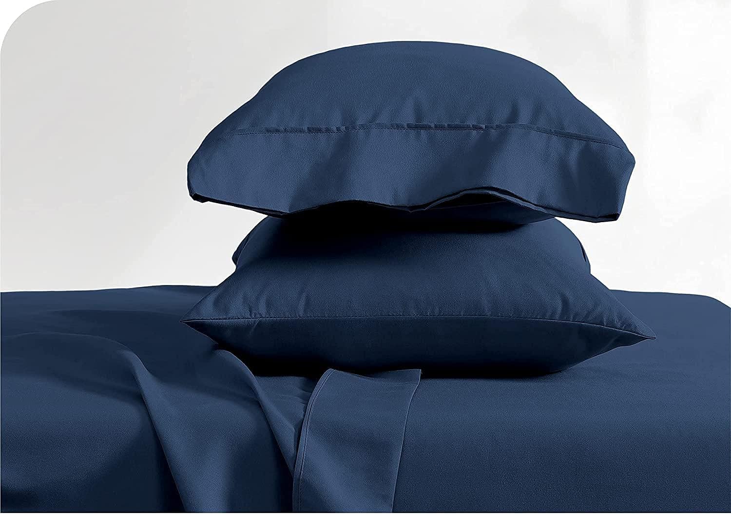 4 Piece Navy Blue Bed Sheet Set 100% Egyptian Cotton Sheets Queen Size Premium 800 Thread Count Sateen Weave, Fits Mattress Upto 21'' Deep Pocket (1 Flat, 1 Fitted Sheets, 2 Pillow Cases)