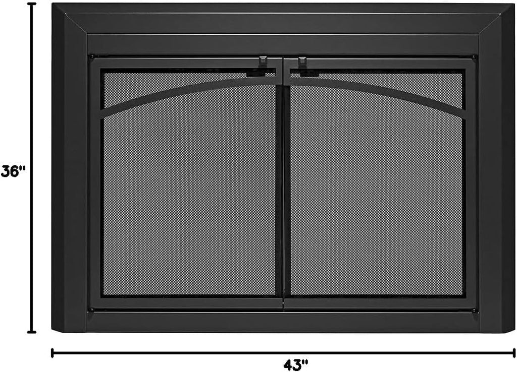 UniFlame - Gerri - Cabinet-Style Fireplace Doors with Smoke Tempered Glass (Color: Black, Size: Large - Fits Opening 36in to 43in W x 25.5in to 32.5in H)
