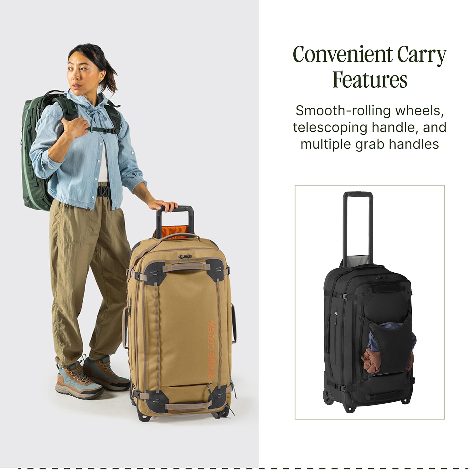 Eagle Creek Gear Warrior XE 2-Wheel Luggage to Keep Travel Items Organized - Smooth Rolling Wheels - Telescoping Handle - Padded Laptop Pocket - Black - 27'