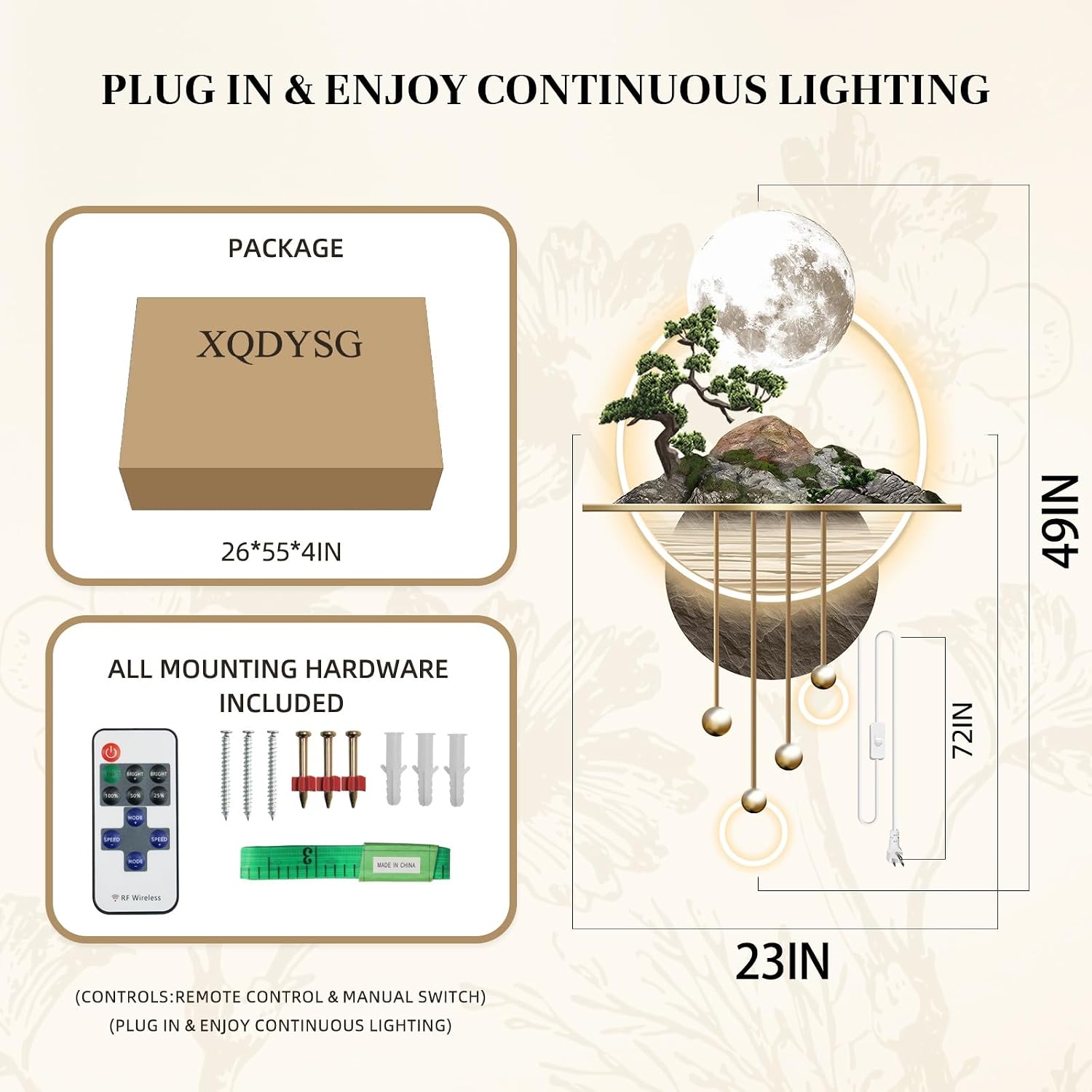 3D Wall Sculptures Painting Hanging Plug-in Power Supply Home Decor Wall 3D Wall Art Decoration - LED for Living Room, Office Bedroom, Hotel Decor(Stylle A,23.62 * 49.21)