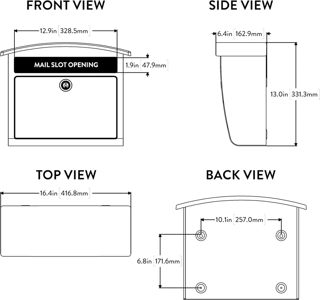 Architectural Mailboxes Dal Rae Galvanized Steel, Locking, Wall Mount Mailbox, 2562B-10, Black, Medium Capacity (Pack of 2)