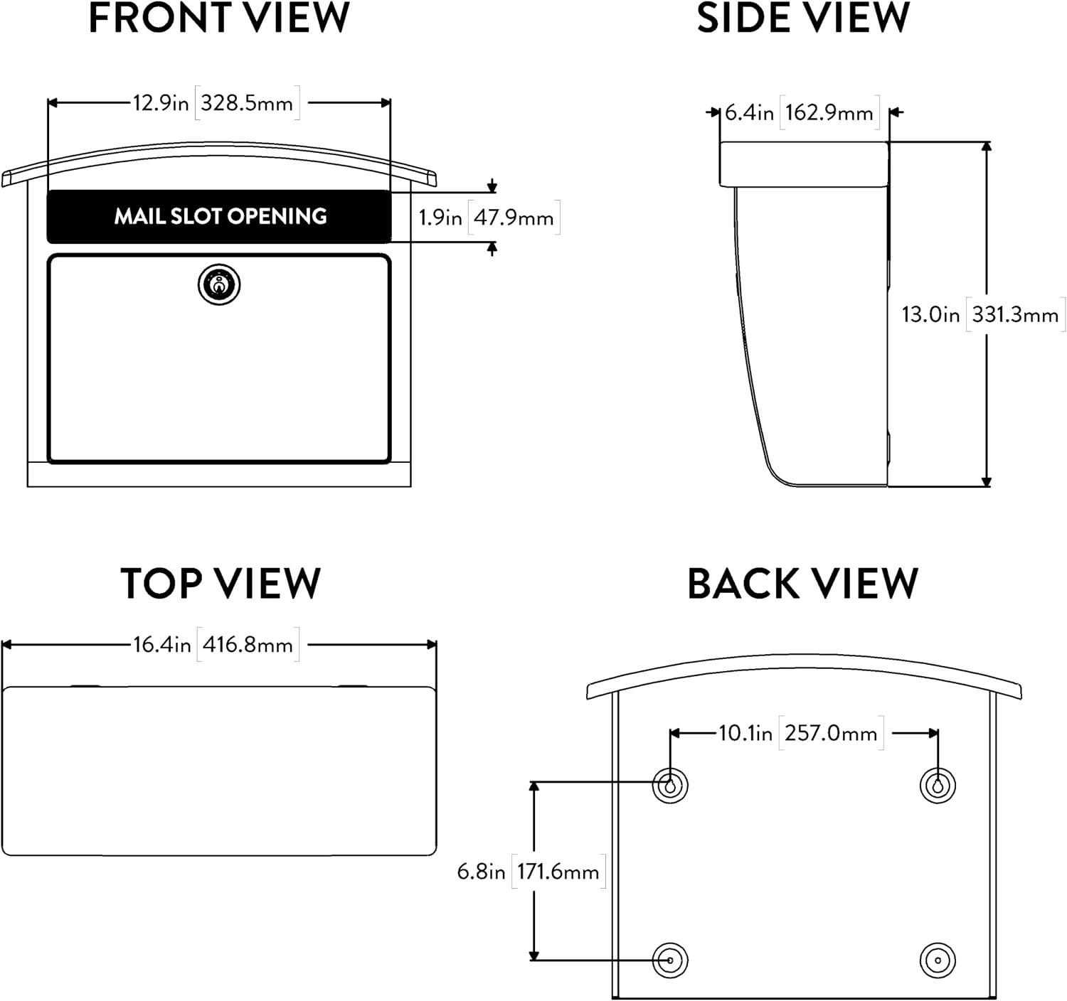 Architectural Mailboxes Dal Rae Galvanized Steel, Locking, Wall Mount Mailbox, 2562B-10, Black, Medium Capacity (Pack of 2)