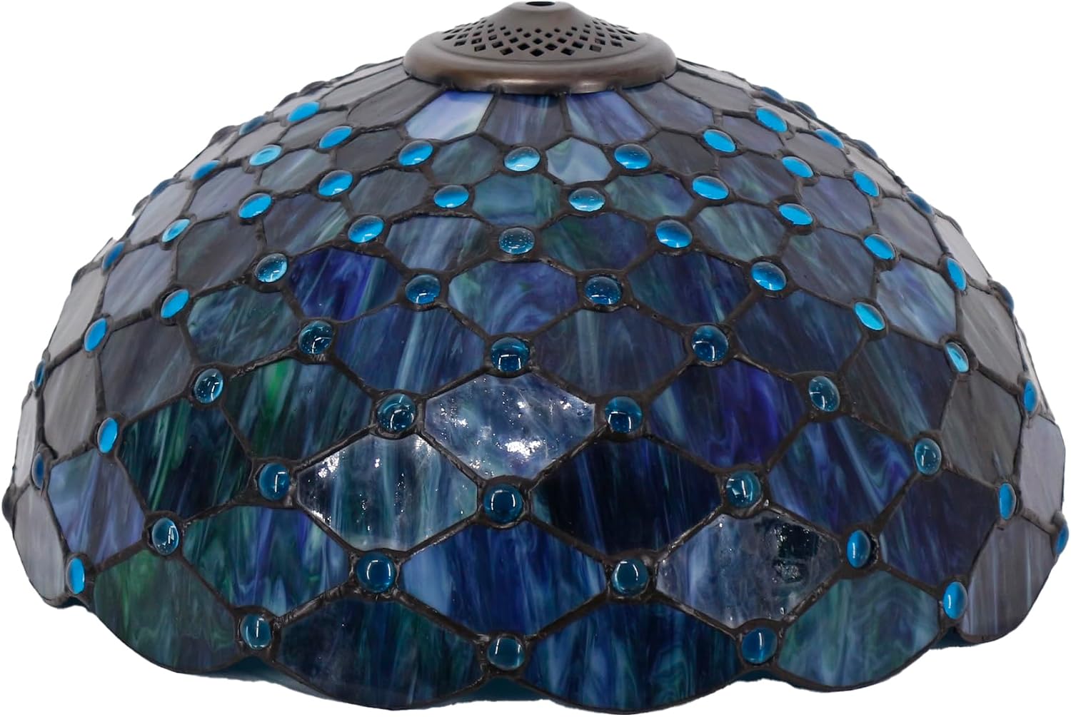 Large Tiffany Lamp Shade Replacement Only 16Inch Stained Glass Lampshade Fit For Table Lamps FLoor Lamp Ceiling Fixture Pendant Hanging Light Home Office Decoration (Blue Beads)