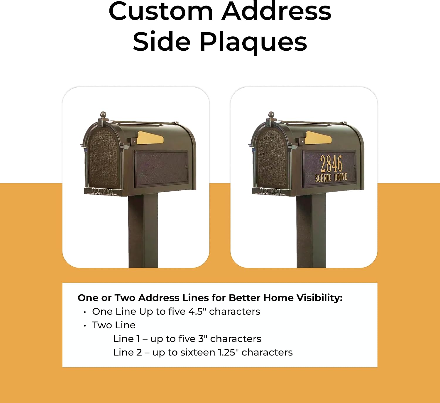 Whitehall Premium Mailbox Package with Personalized Address Plaques Classic Cast Aluminum Streetside Mailbox and Standard Post Designed to Enhance Your Home's Curb Appeal