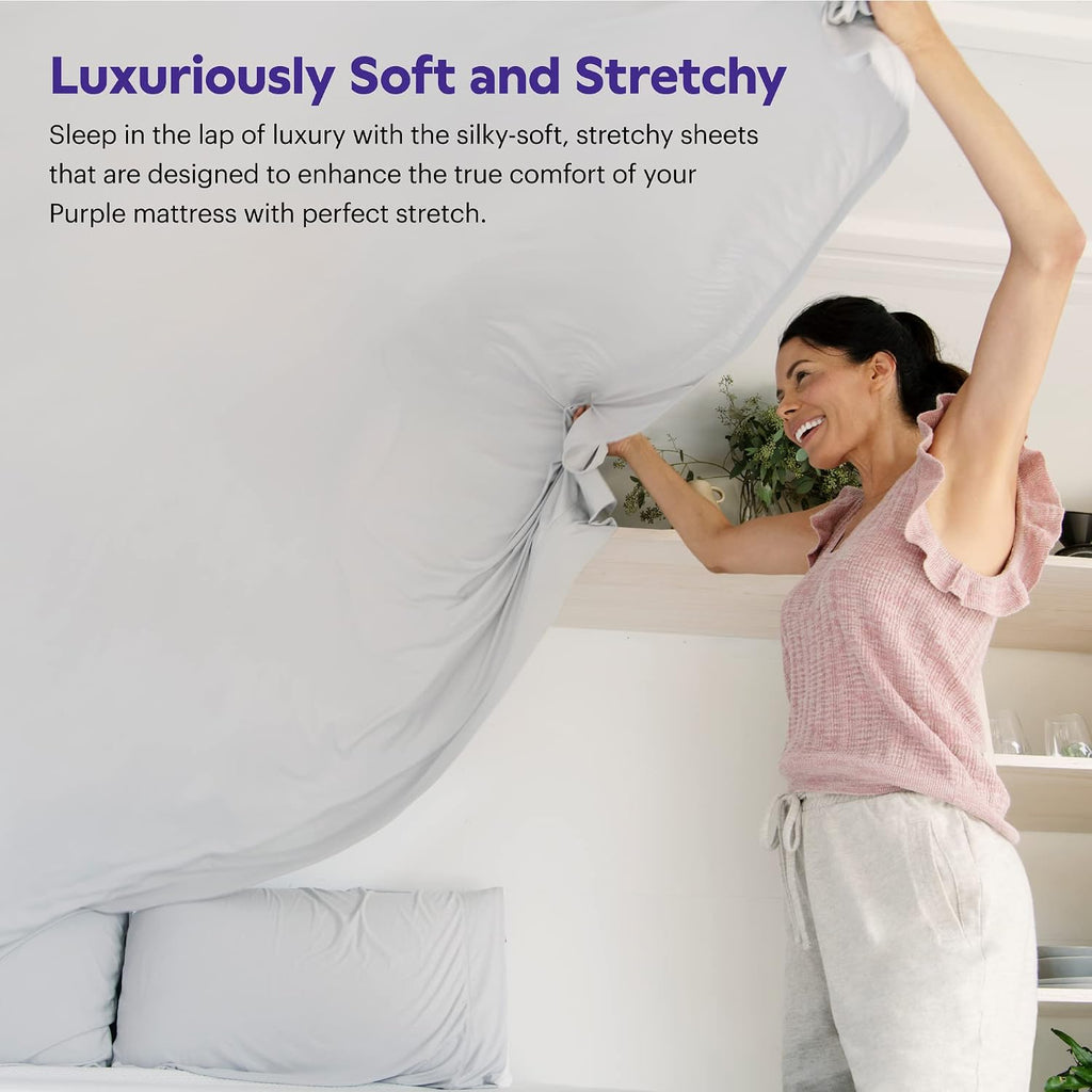 Purple SoftStretch Sheets, Twin/Twin XL, Rayon Blend, Moisture-Wicking, True White, Fits Other Mattresses, Stretch for Adaptive Support