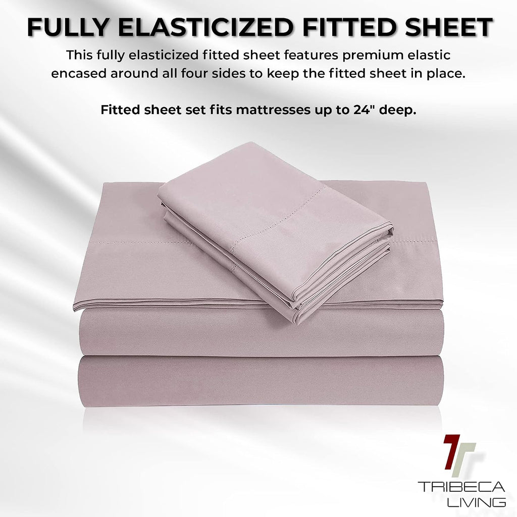 Tribeca Living Luxury 800 Thread Count California King Sheet Set, 100% Egyptian Cotton Sateen, Deep Pocket Sheets, Soft & Breathable, Elegant Hemstitched Design - Lavender
