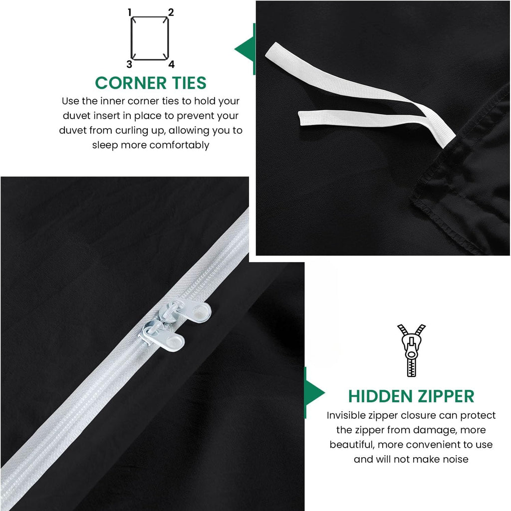 800TC 3 Sided Zipper Duvet Cover Set Soft Egyptian Cotton 3 Sided Zipper Closure, 3 PCS 1-Duvet Cover & 2- Pillow Shams - Oversize Queen Size (98' x 98') Inches, (Solid Black)