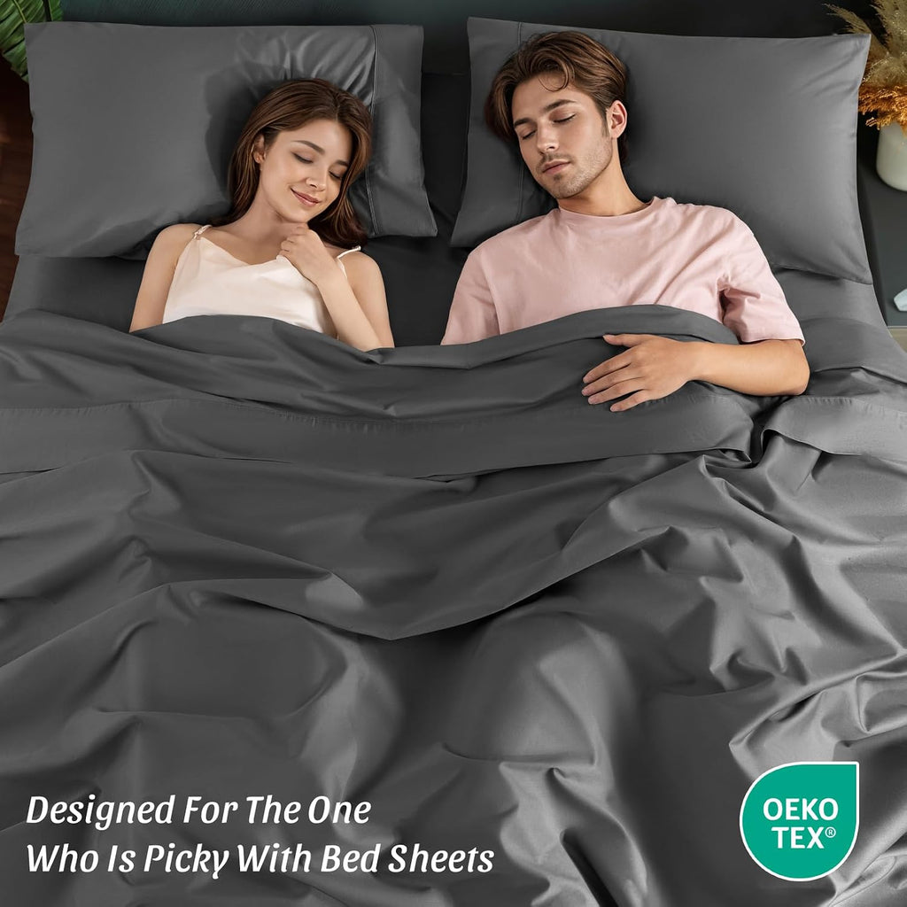 100% Cotton 1200 Thread Count Sheets Set Bedding Sets,Bed Sheet 4 Piece Sets,16 inches Deep Pocket (Dark Grey, Queen)