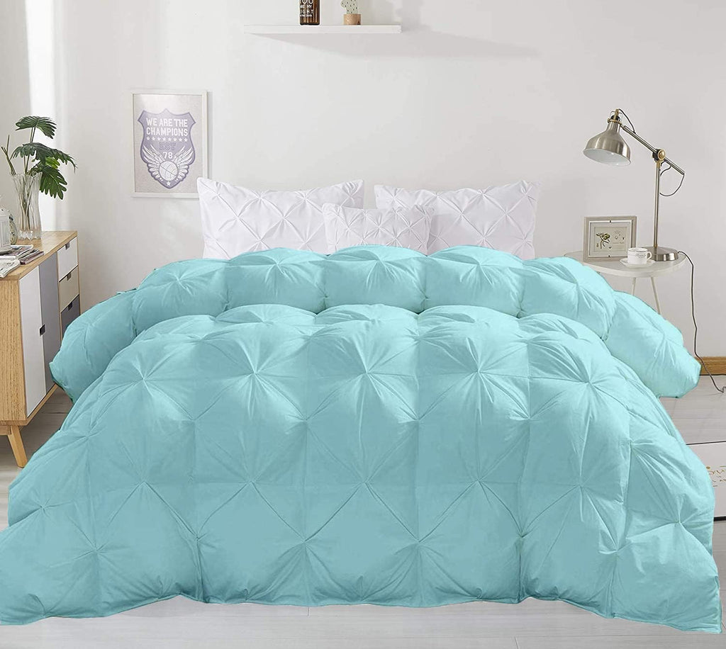 Eco Friendly 1000-TC Pinch Pleated Down Alternative Comforter 1pc Comforter & 2 pcs Pillow Covers, 700 GSM & All Side Corner Tabs 100% Egyptian Cotton (Oversized Queen Size (98' x 98'), Aqua)