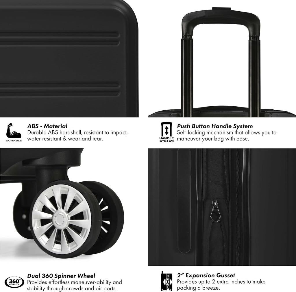 Travel Select Snowcreek Hardside Expandable Spinner Luggage Set w/USB Port, Black, 2-Piece