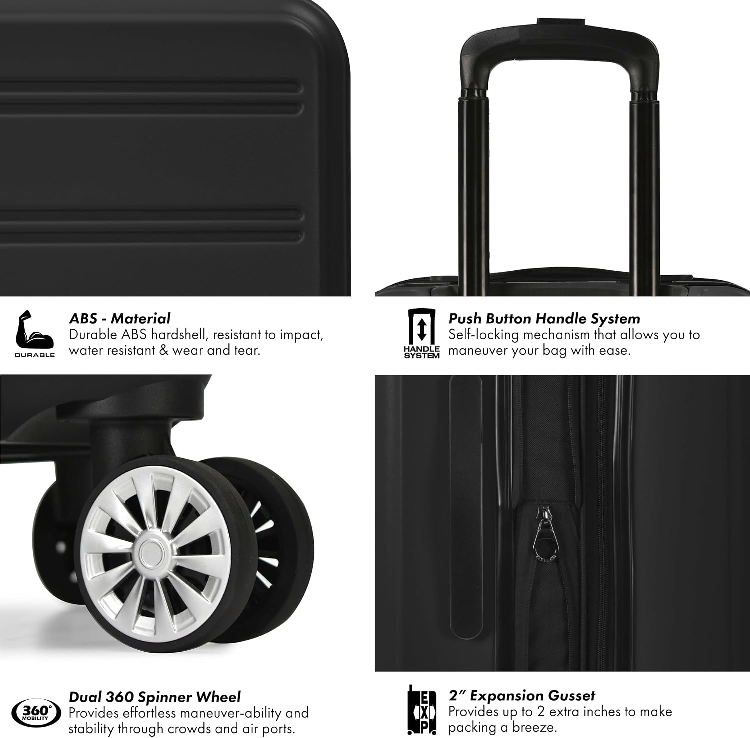 Travel Select Snowcreek Hardside Expandable Spinner Luggage Set w/USB Port, Black, 2-Piece