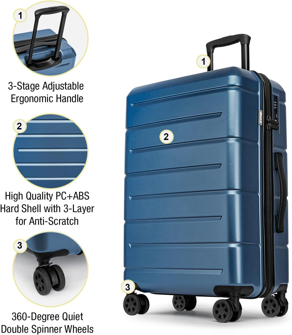 KYME Luggage Sets 2 Piece Suitcase Set Hardshell 20 inch/24 inch Luggage with Spinner Wheels Hardside PC+ABS Checked Large Suitcase with TSA Lock for Men Women Blue