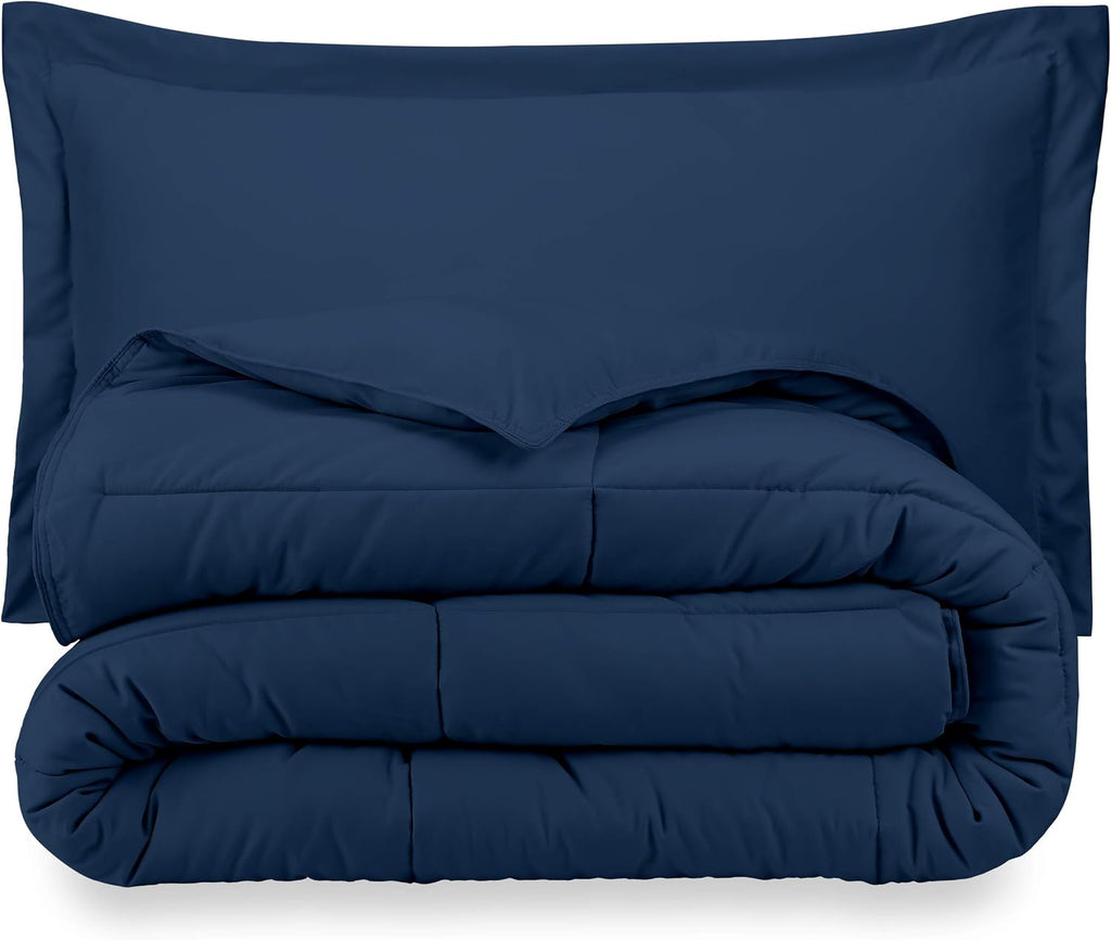 King All-Season Cooling Warmth Comforter Set – 3 Piece Bedding – 100% Egyptian Cotton, Long-Staple & Silky Soft – Luxury Hotel-Quality Duvet Insert – Machine Washable - Navy Blue