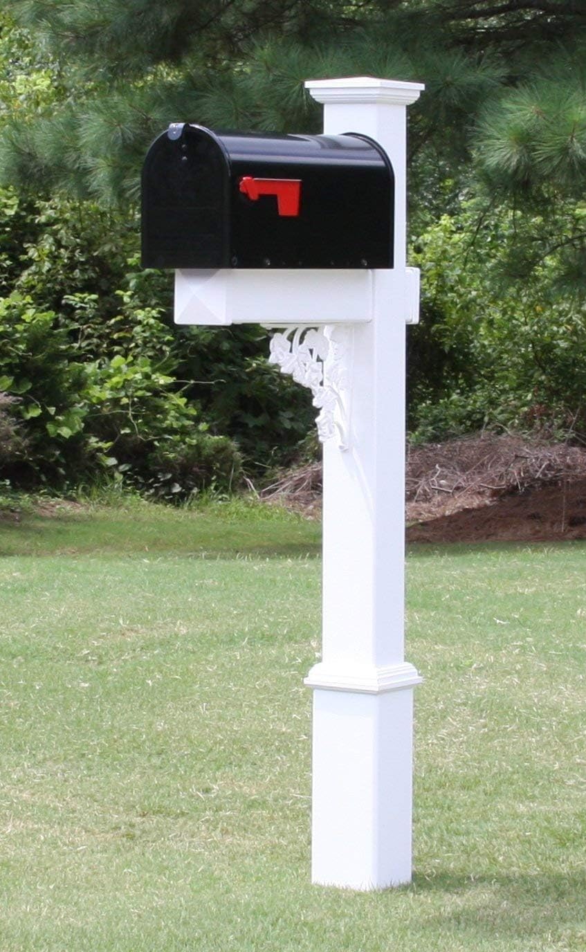 4Ever Products The Nixon Vinyl/PVC Mailbox Post (Includes Mailbox) Complete Decorative Curbside Mailbox System with Classic Traditional Style (Black Mailbox)