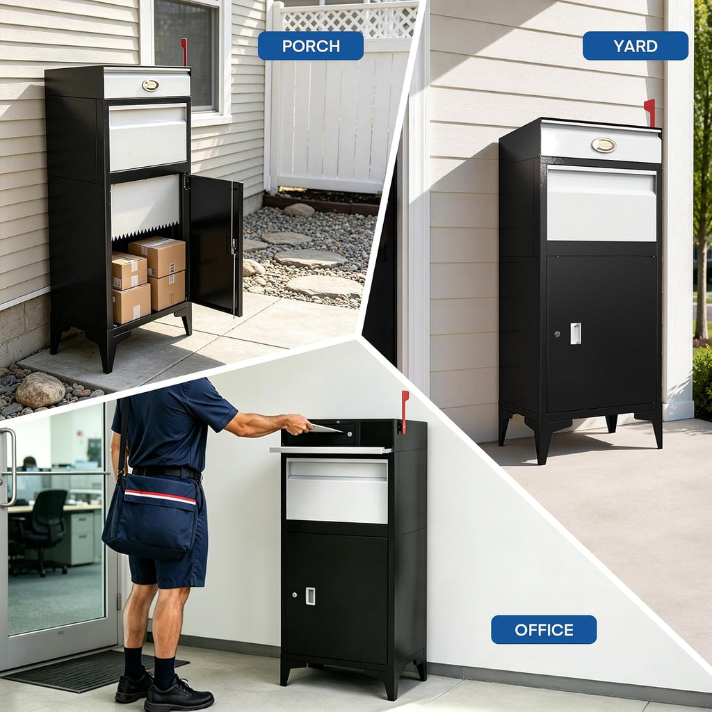 Pochar Large Package Delivery Boxes for Outside, Extra Large Mailbox for Parcel, Alloy Steel Post Mailbox, Lockable Anti-Theft Parcel Drop Box for Porch Curbside Office, 14.25' x 20.5' x 47.5'