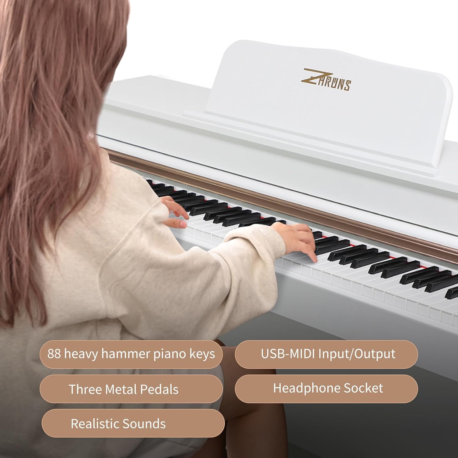 Digital Piano, 88 Key Full Weighted Keyboard Piano, Professional Acoustic Heavy Hammer Piano Keyboard, with Sheet Music Stand, Triple Pedal, Power Adapter, Supports USB-MIDI Connecting, White