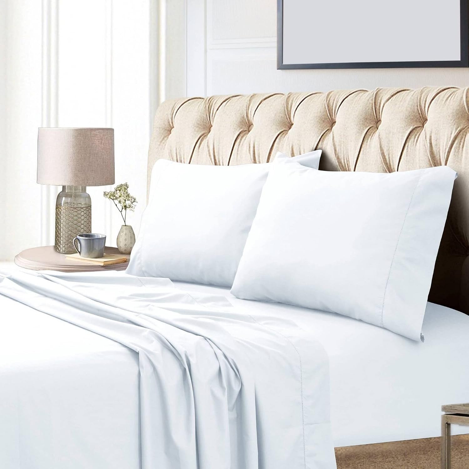 Tribeca Living® Egyptian Cotton Sateen 800 Thread Count Hemstitched Deep Pocket Sheet Set Queen White