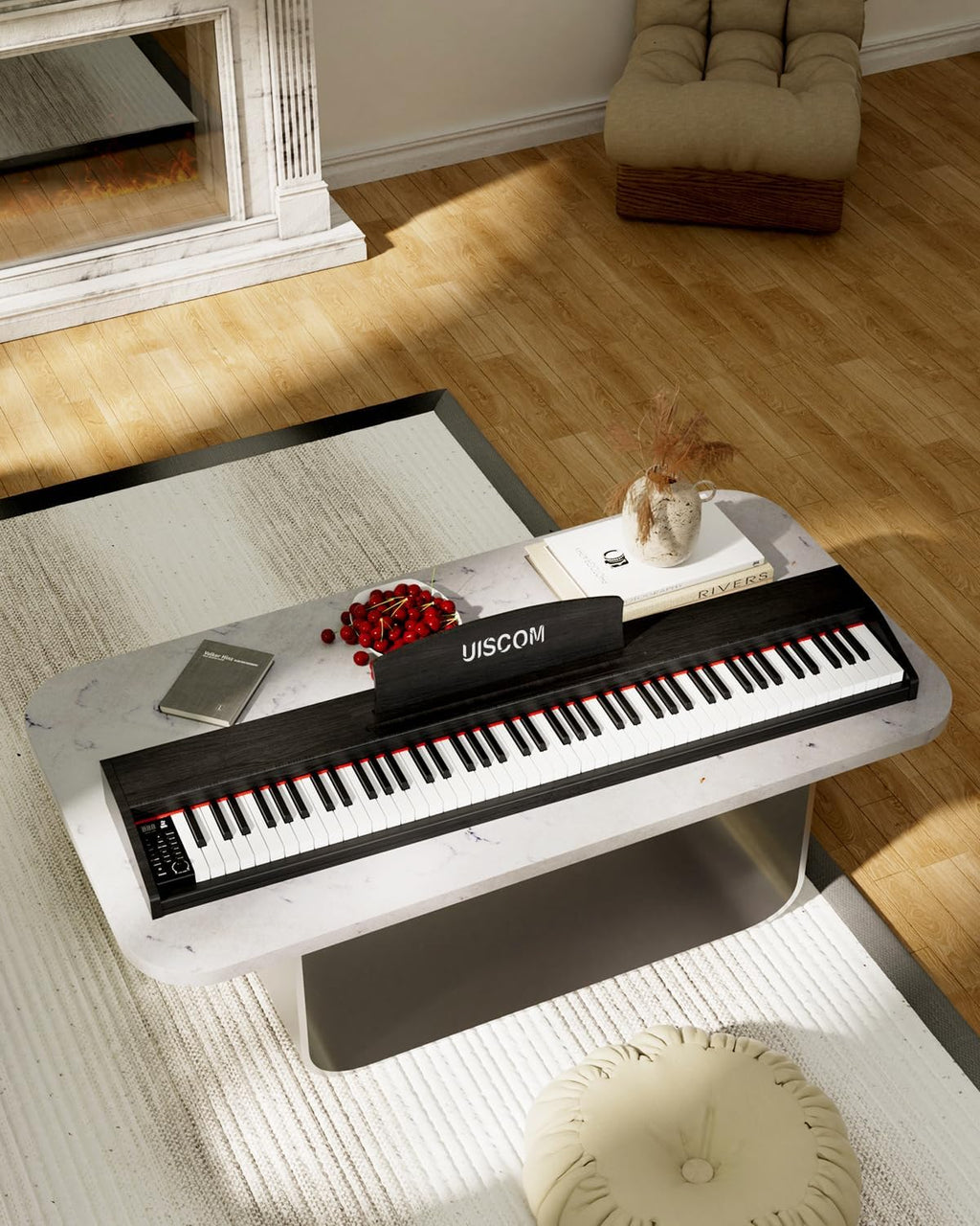UISCOM 88 Key Digital Piano Keyboard for Beginners - Full Size Semi Weighted Wooden Electric Piano Set with Stand, Triple Pedal, Headphone,Carry Bag - Supports USB-MIDI Connecting (Wood Grain Black)