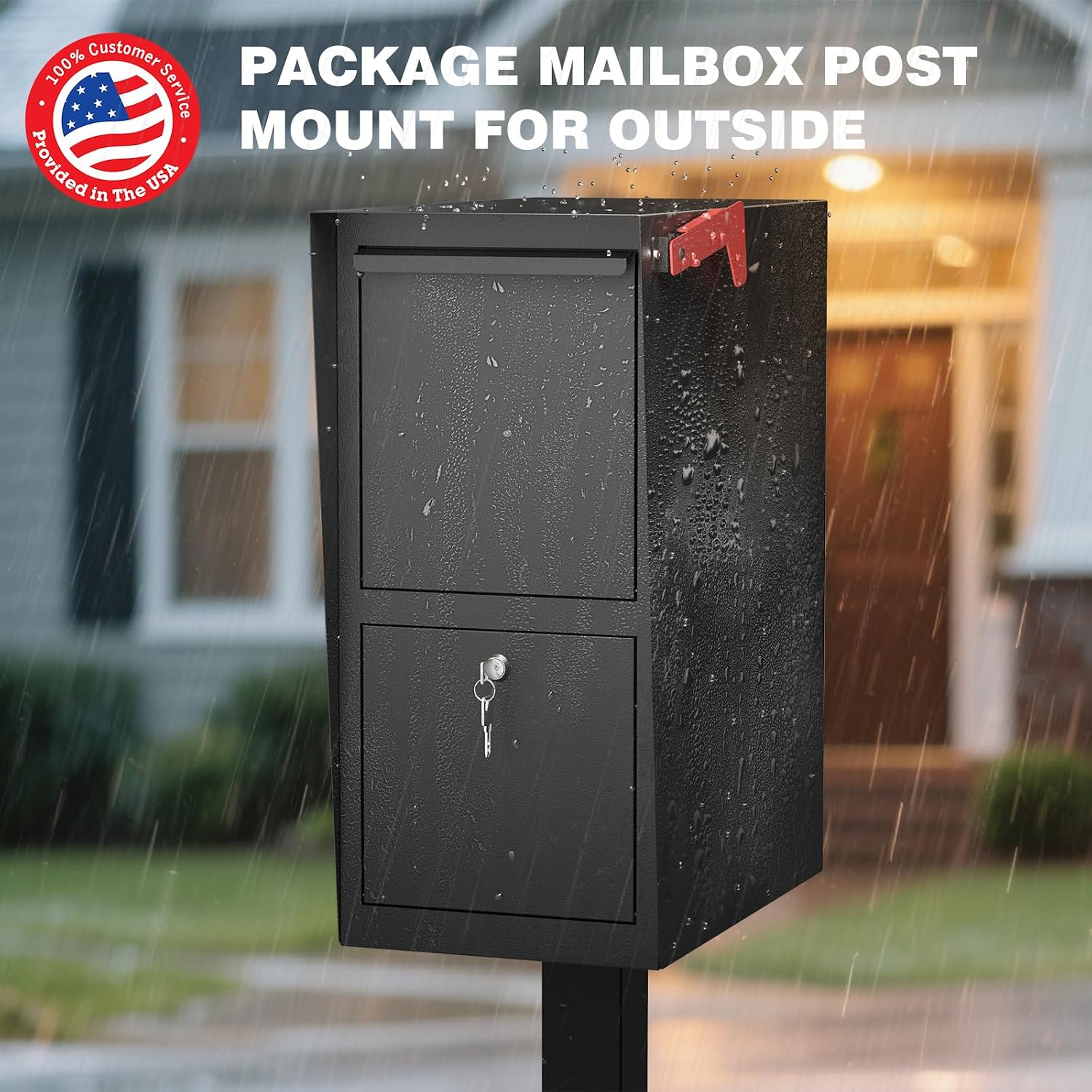 POCHAR Curbside Large Mailbox for Outside with Post - Locking Mailbox Post Mount with Base Plate - Weekend-Away Design Large Street Mail Box(Black)