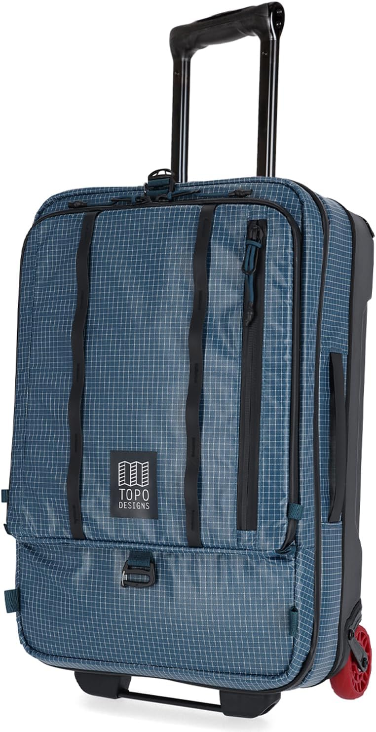 Topo Designs Global Travel Roller Bag Suitcase, 44L Carry-On, 3 Handles, Smooth Heavy Duty Wheels, Telescoping Handle, Durable + Rugged, WRAP Certified, PFAS Free (Apex Pond Blue)