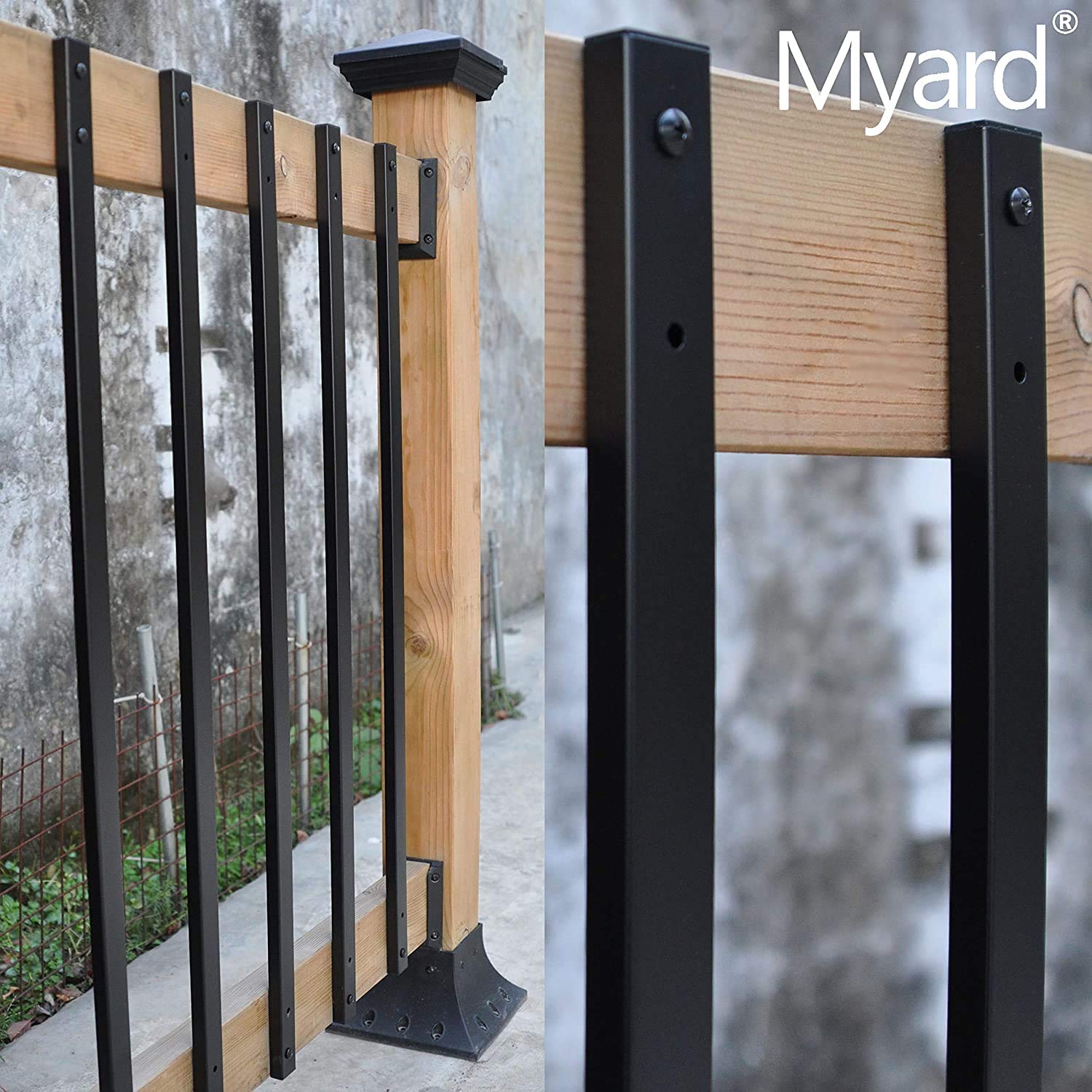 Myard 38 Inches Traditional Rectangle Aluminum Deck Balusters Furniture with Screws for Wood Composite Facemount Railing, Classic Geometric Style (50-Pack, Matte Black)