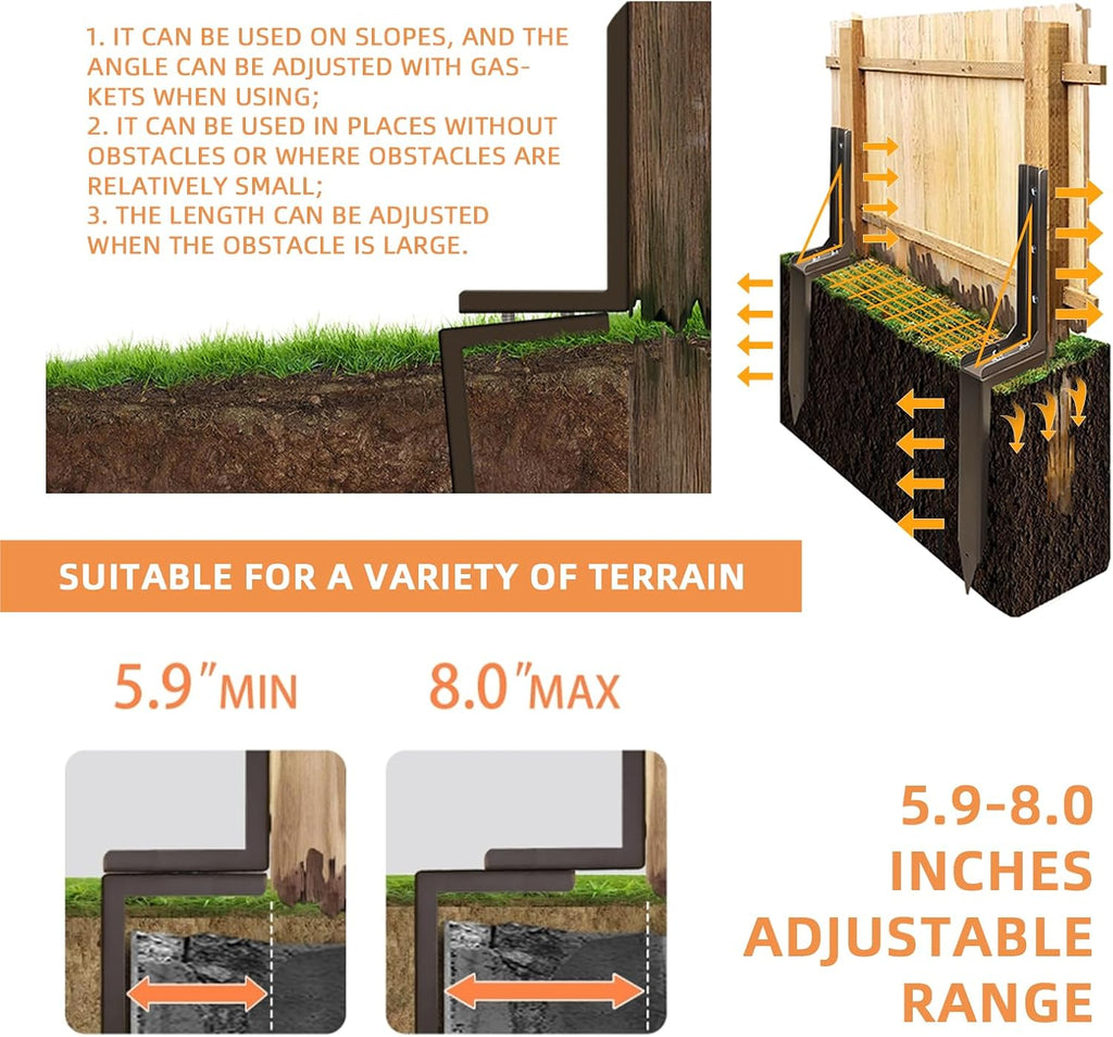 Fence Post Repair Kit, Quick Fix for Leaning/Broken 4x4/6x6 Fence Post Repair Stakes Kit Heavy Duty, Adjustable Angle, Solid Metal Anti-Rust Paint, 4 Pack/Brown