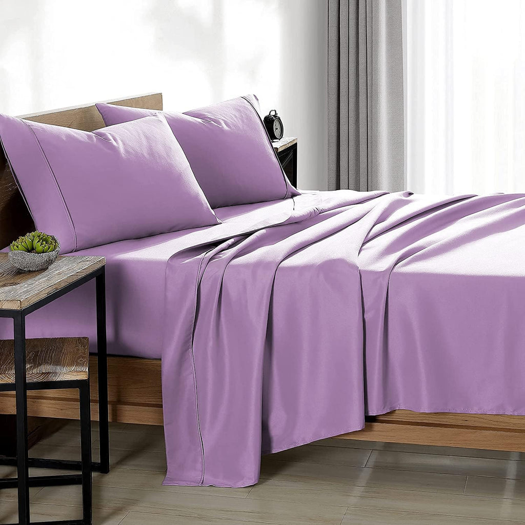 4 Piece Lavender Bed Sheet Set 100% Egyptian Cotton Sheets King Size Premium 800 Thread Count Sateen Weave, Fits Mattress Upto 21'' Deep Pocket (1 Flat, 1 Fitted Sheets, 2 Pillow Cases)