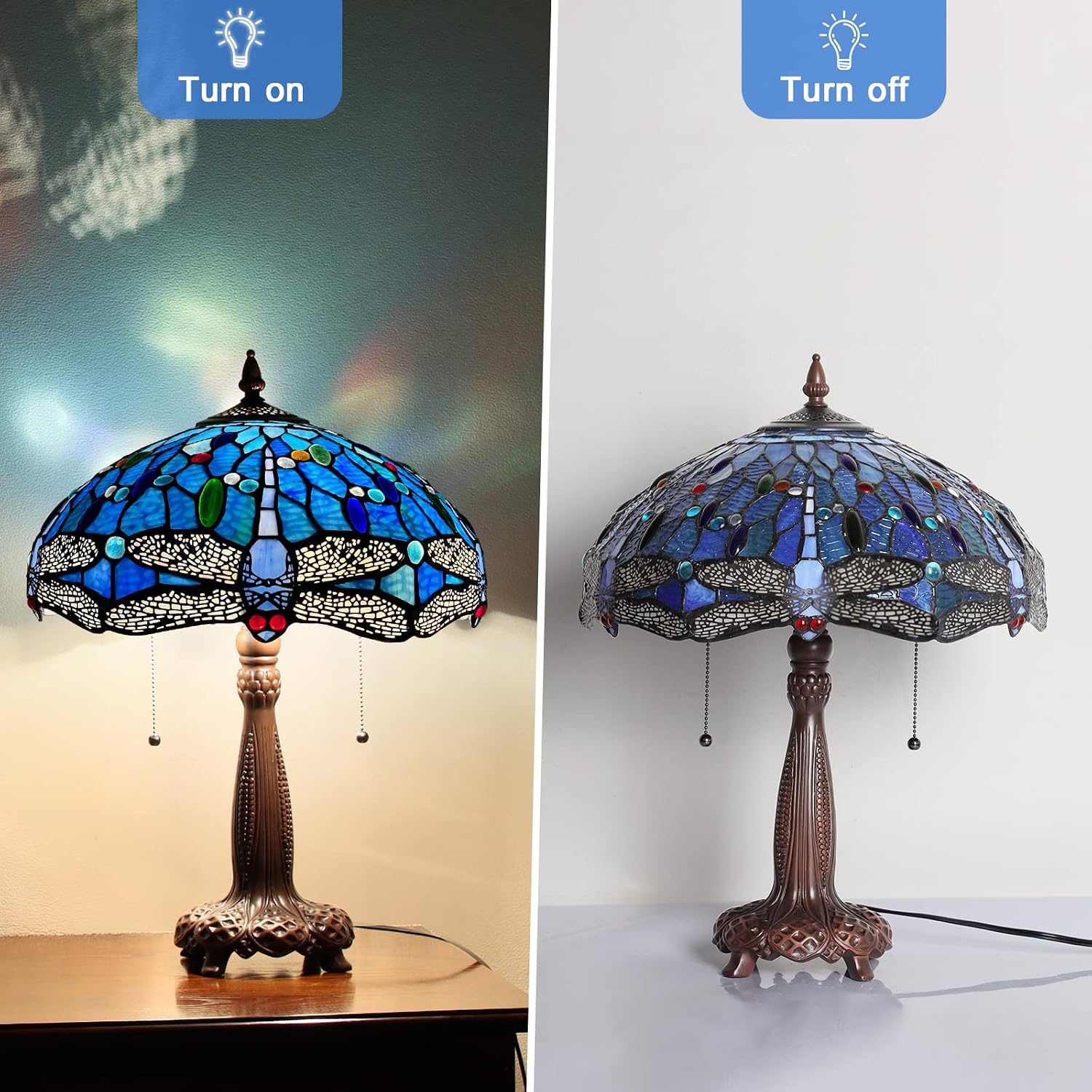 Capulina Tiffany Lamp Stained Glass Table Lamp 2-Light 16X16X24 Inches Blue Dragonfly Tiffany Style Desk Lamp for Bedrooms Living Room Study Office