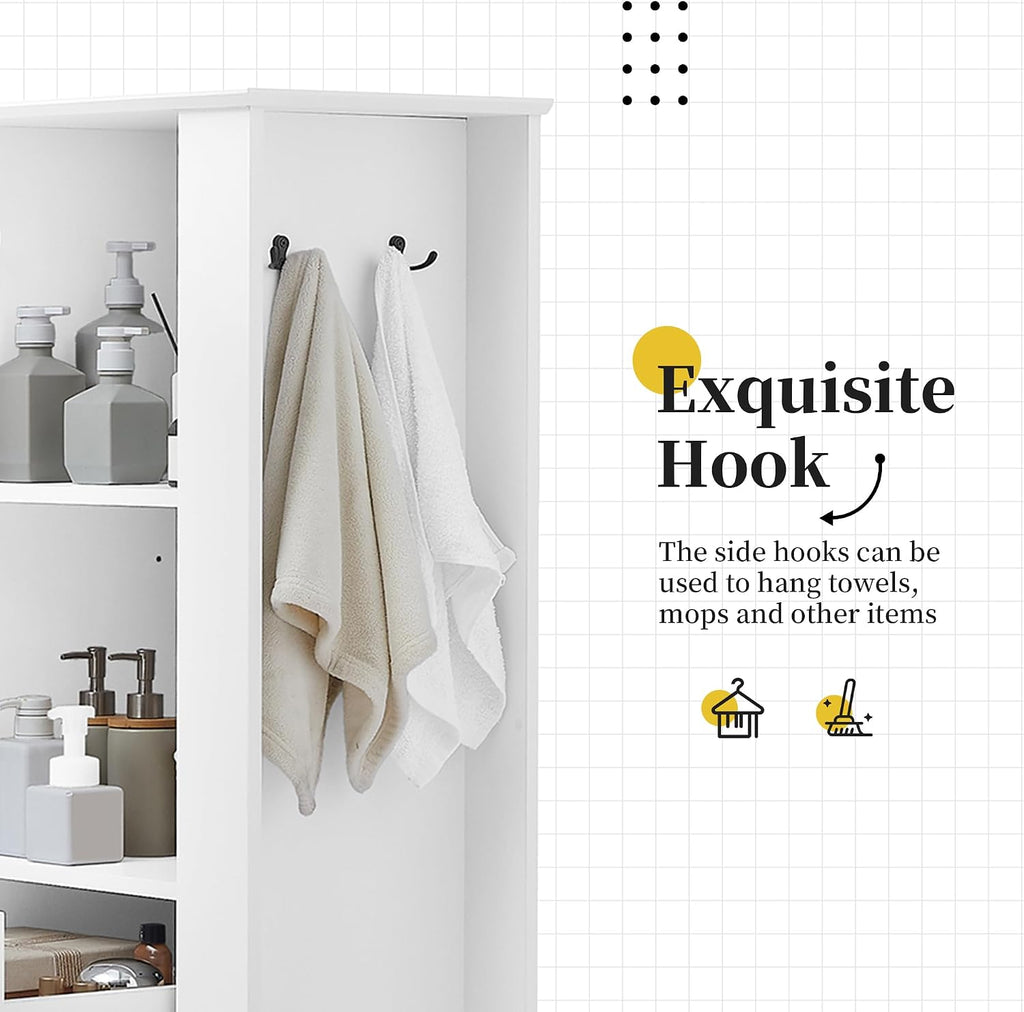 Tall Bathroom Storage Cabinet with Tilt-Out Compartment, Space Saving Bathroom Accent Storage Cabinet with Adjustable Shelves, Modern Freestanding for Home Kitchen, Living room (White Style5)